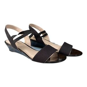 Lifestride Women's Size 8 M Black Strappy Open Toe Slip On YOLO Wedge Sandal